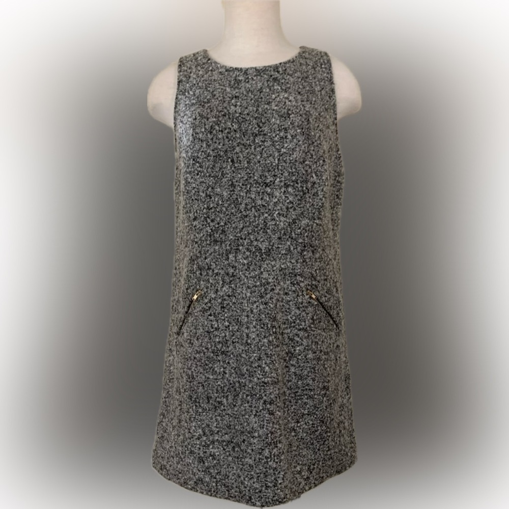 Loft Gray Tweed Sleeveless Sheath Dress with Zip Pockets
